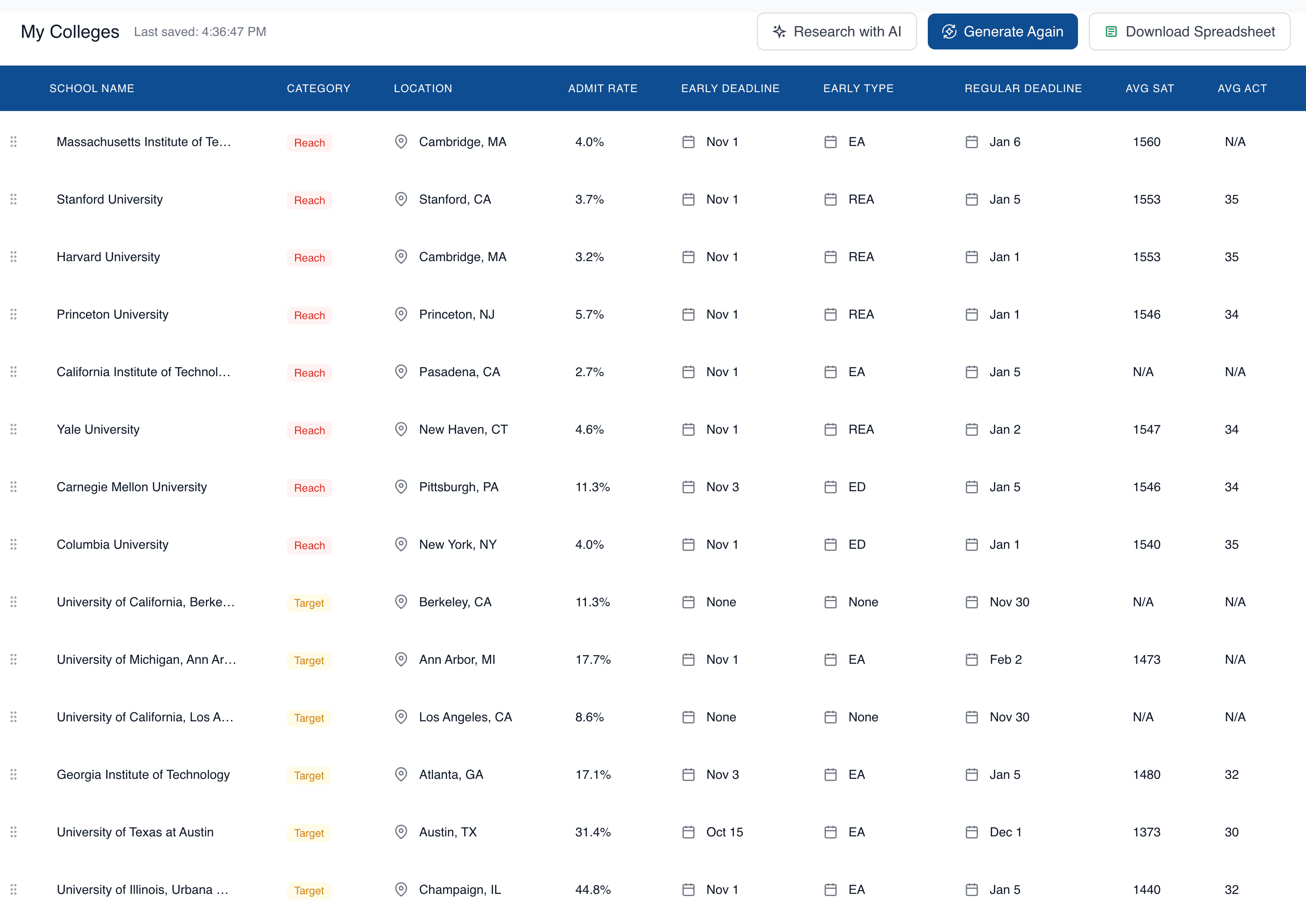 College List Generator - Collegebase
